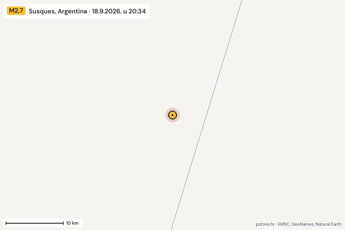 Karta: okolica epicentra, 60 km, potres M2,7, Susques, Argentina, 18.9.2026.