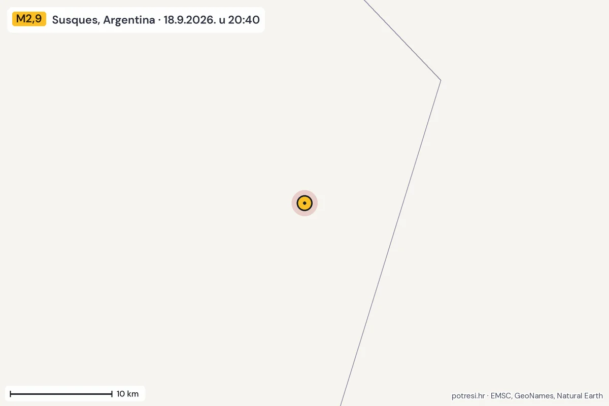 Karta: okolica epicentra, 60 km, potres M2,9, Susques, Argentina, 18.9.2026.