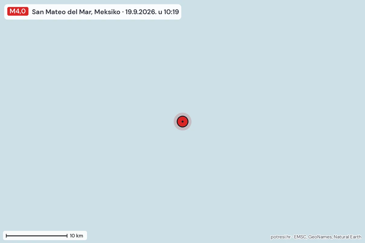 Karta: okolica epicentra, 60 km, potres M4,0, San Mateo del Mar, Meksiko, 19.9.2026.