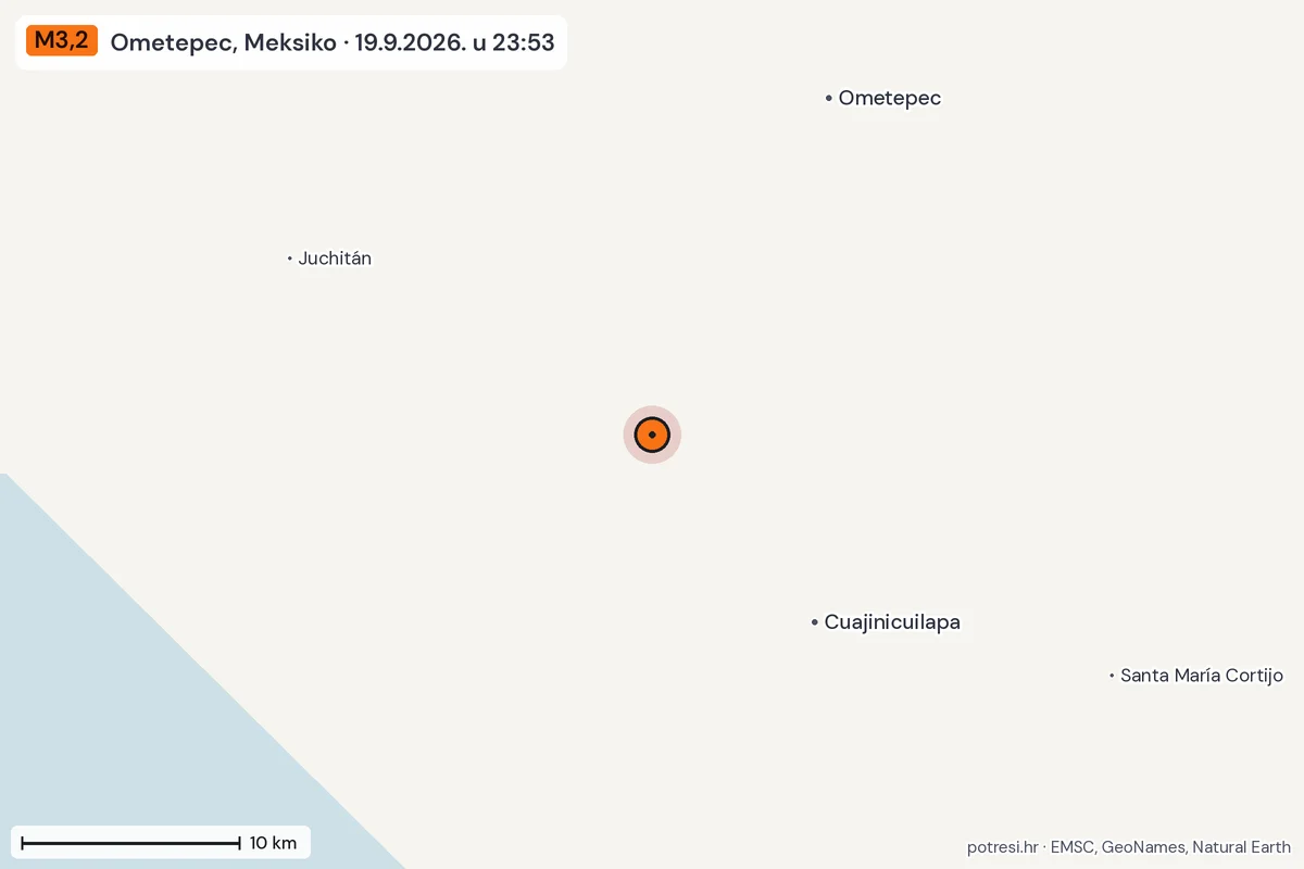 Karta: okolica epicentra, 60 km, potres M3,2, Ometepec, Meksiko, 19.9.2026.