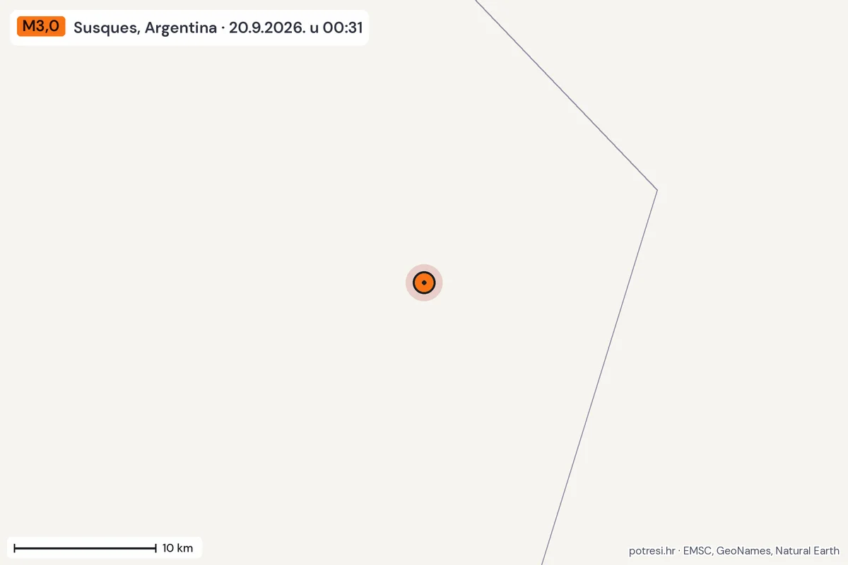 Karta: okolica epicentra, 60 km, potres M3,0, Susques, Argentina, 20.9.2026.