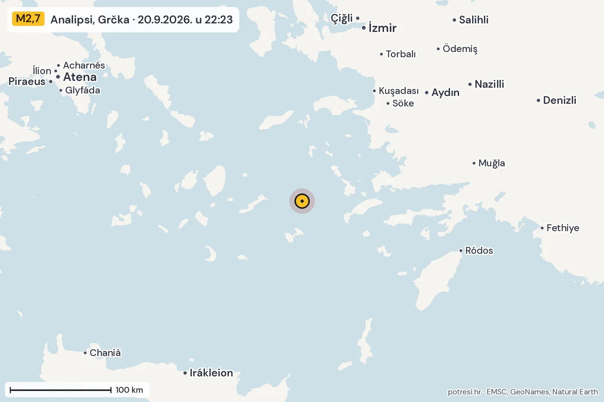 Karta: šire područje, 600 km, potres M2,7, Analipsi, Grčka, 20.9.2026.
