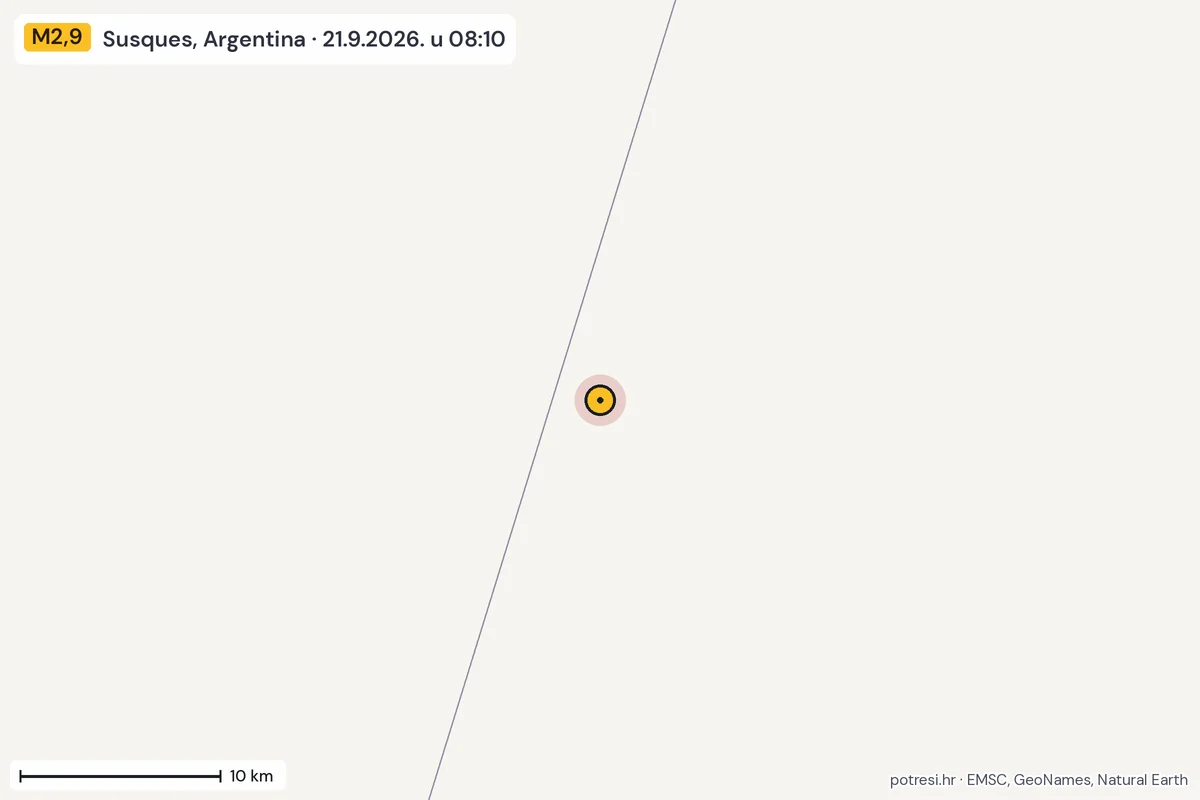 Karta: okolica epicentra, 60 km, potres M2,9, Susques, Argentina, 21.9.2026.