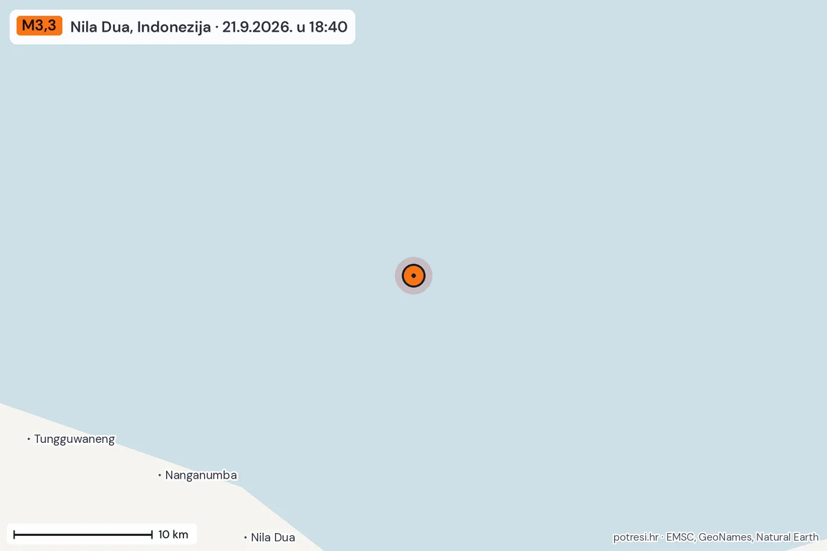 Karta: okolica epicentra, 60 km, potres M3,3, Nila Dua, Indonezija, 21.9.2026.