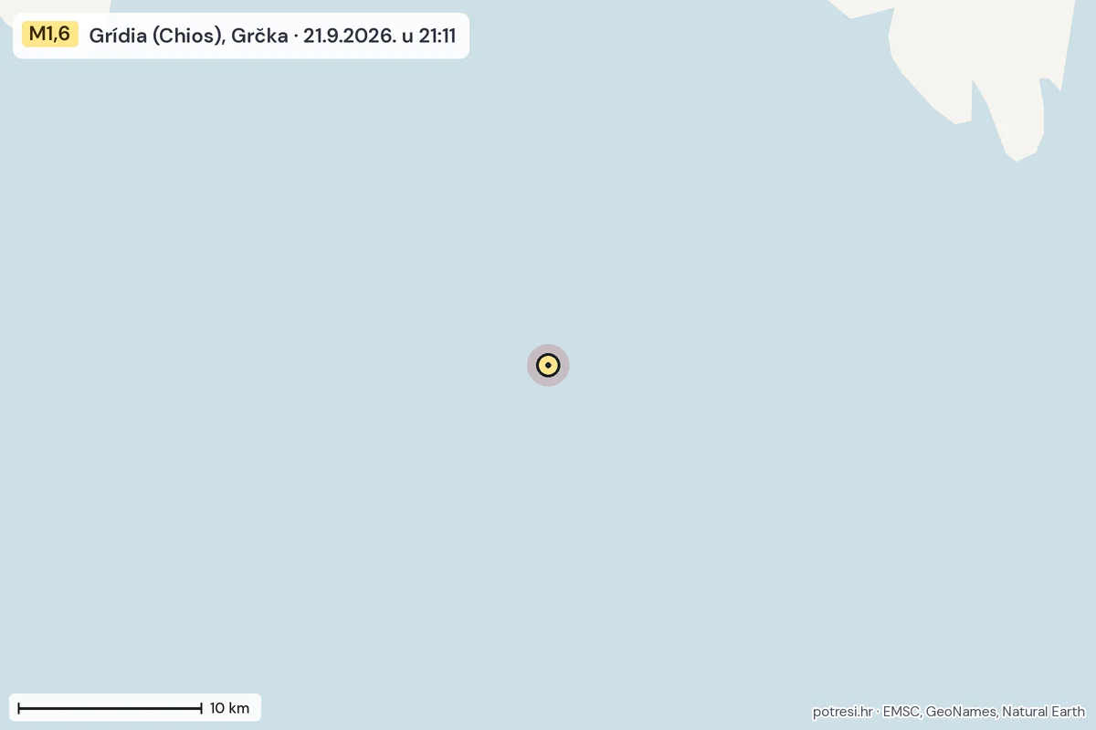 Karta: okolica epicentra, 60 km, potres M1,6, Grídia (Chios), Grčka, 21.9.2026.