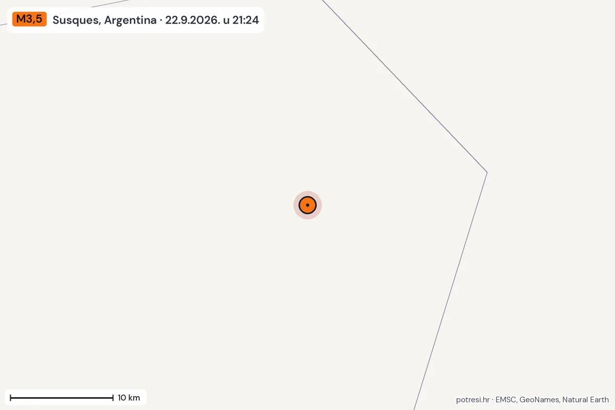 Karta: okolica epicentra, 60 km, potres M3,5, Susques, Argentina, 22.9.2026.