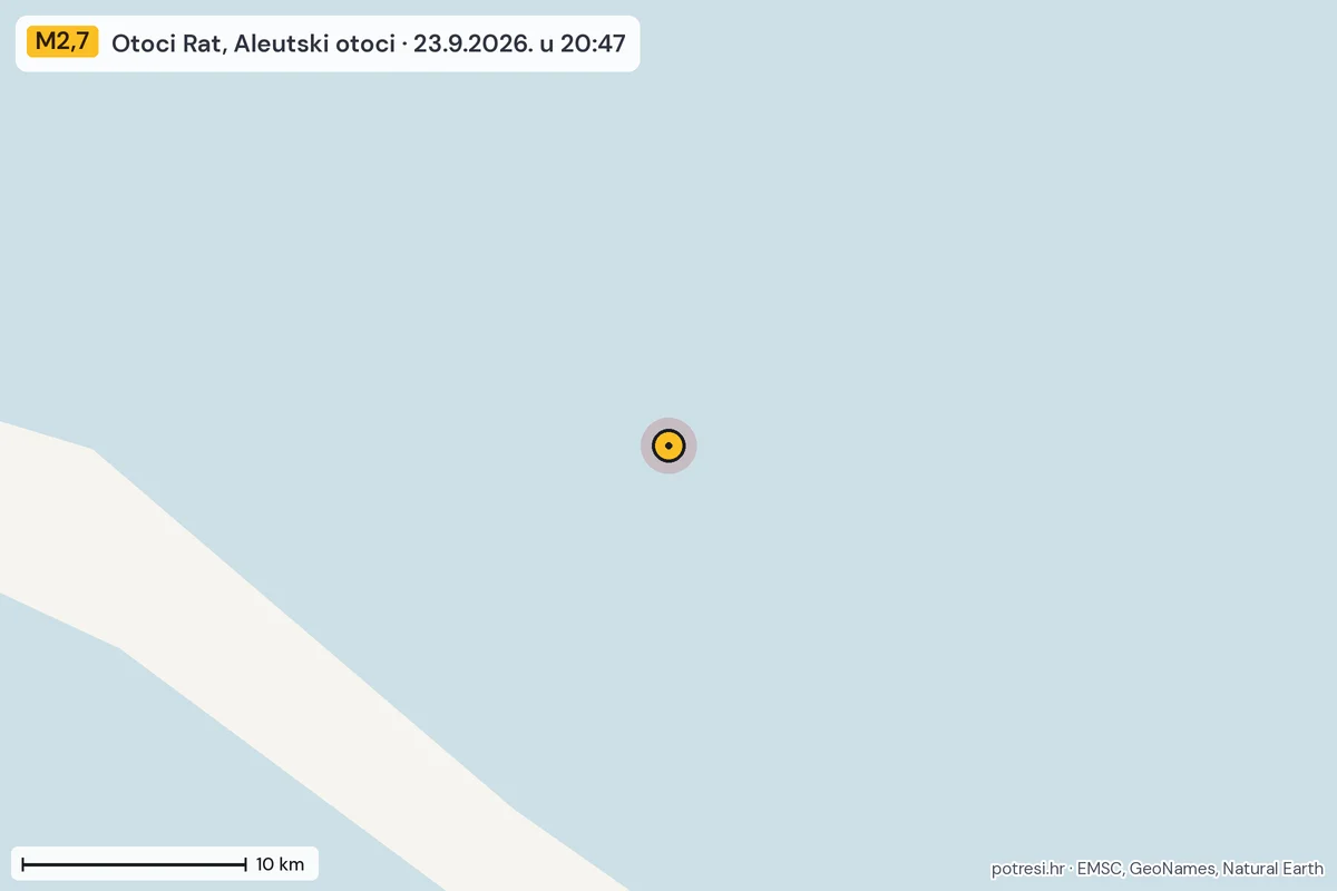 Karta: okolica epicentra, 60 km, potres M2,7, Otoci Rat, Aleutski otoci, 23.9.2026.