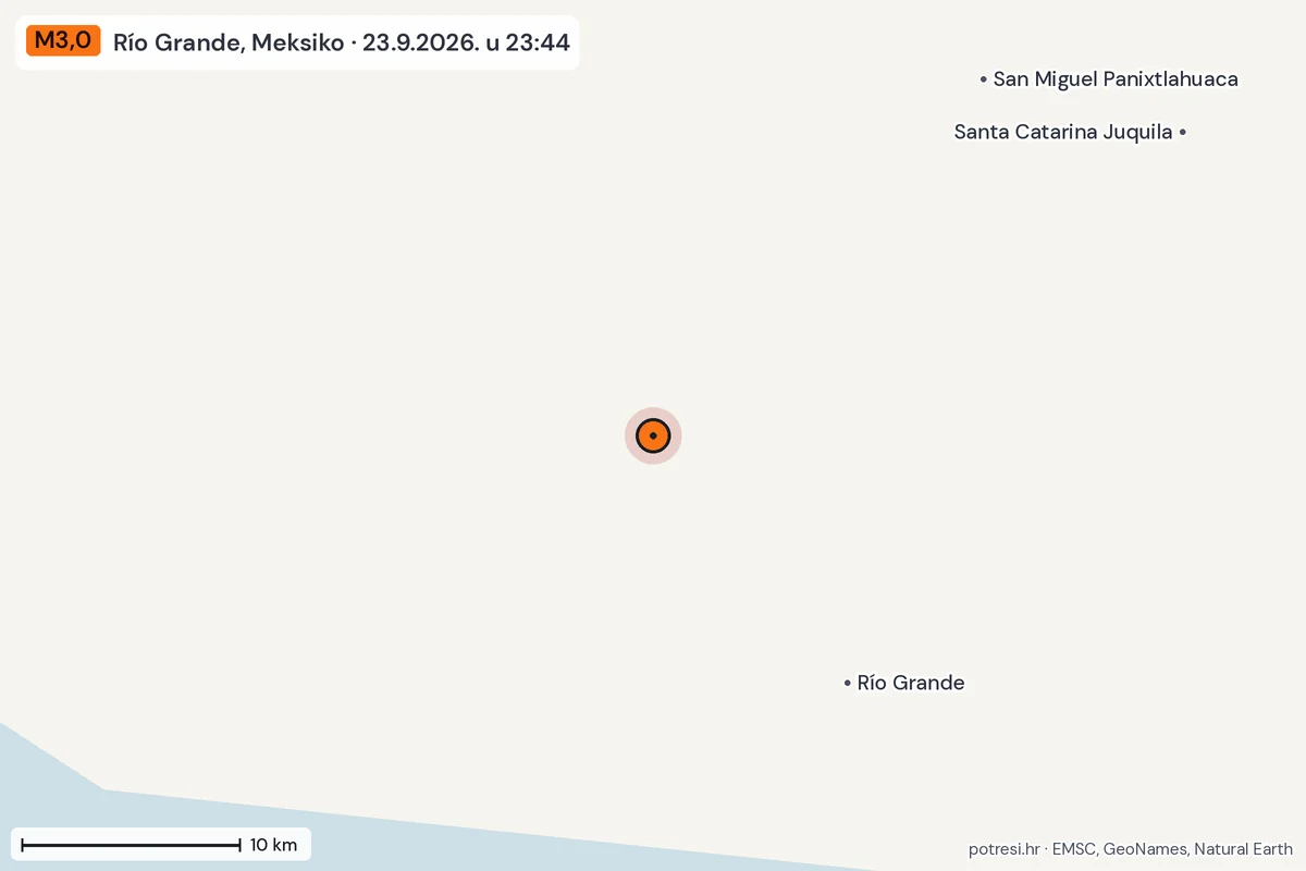 Karta: okolica epicentra, 60 km, potres M3,0, Río Grande, Meksiko, 23.9.2026.