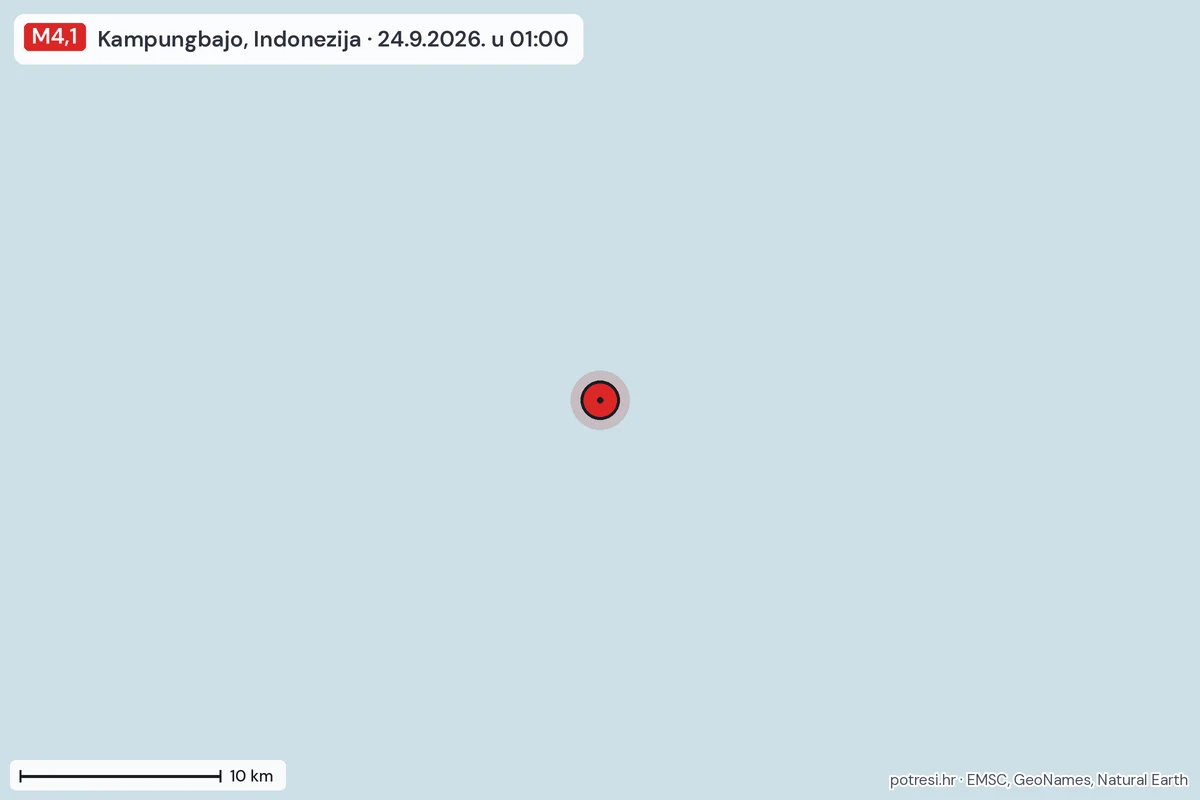 Karta: okolica epicentra, 60 km, potres M4,1, Kampungbajo, Indonezija, 24.9.2026.