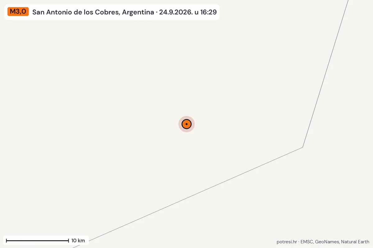 Karta: okolica epicentra, 60 km, potres M3,0, San Antonio de los Cobres, Argentina, 24.9.2026.