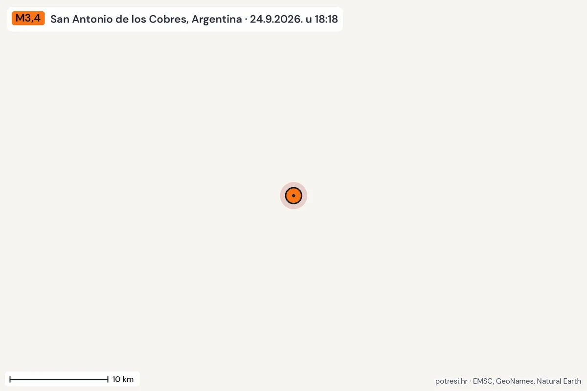 Karta: okolica epicentra, 60 km, potres M3,4, San Antonio de los Cobres, Argentina, 24.9.2026.