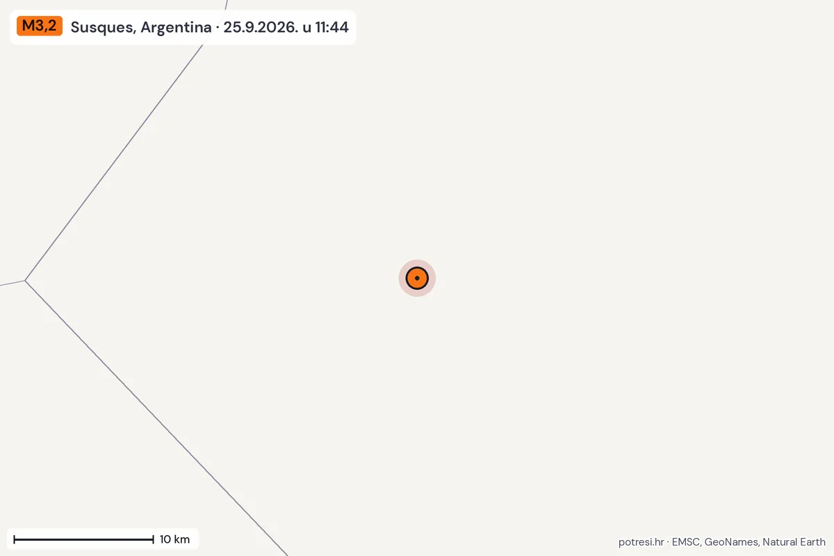 Karta: okolica epicentra, 60 km, potres M3,2, Susques, Argentina, 25.9.2026.