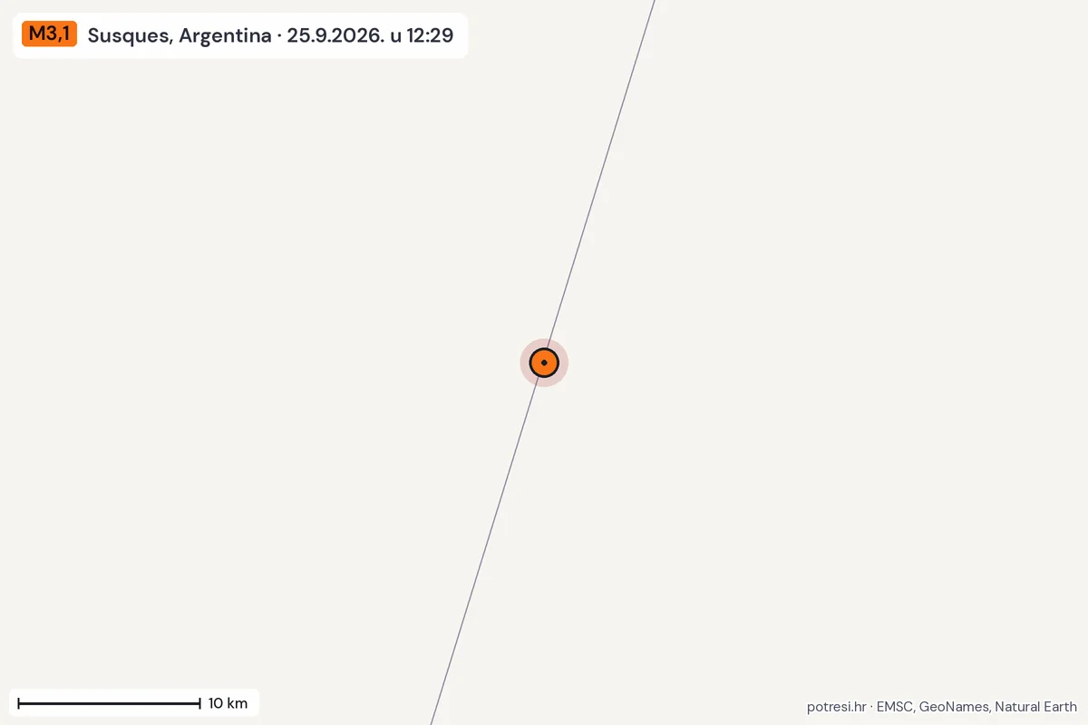 Karta: okolica epicentra, 60 km, potres M3,1, Susques, Argentina, 25.9.2026.