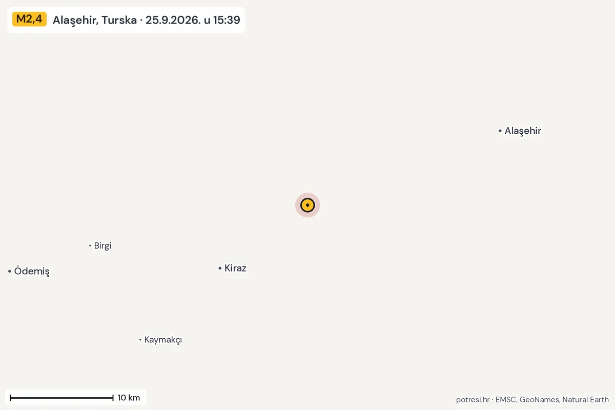 Karta: okolica epicentra, 60 km, potres M2,4, Alaşehir, Turska, 25.9.2026.
