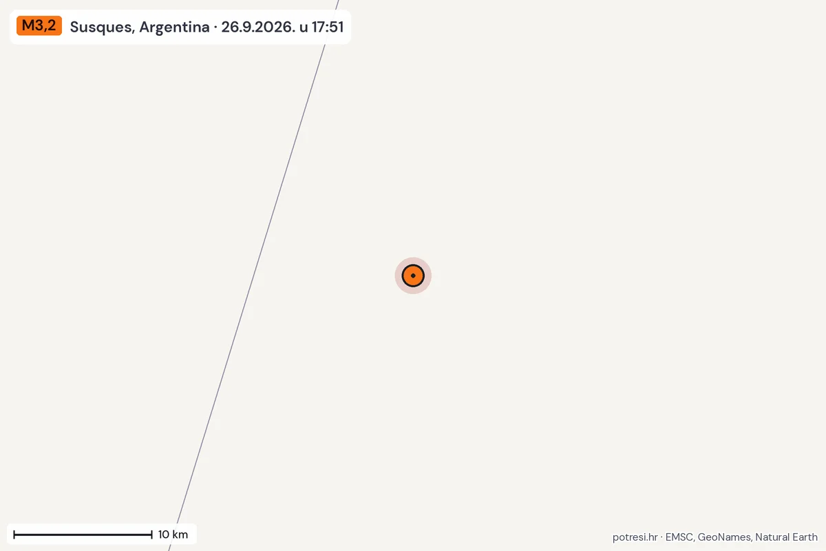 Karta: okolica epicentra, 60 km, potres M3,2, Susques, Argentina, 26.9.2026.