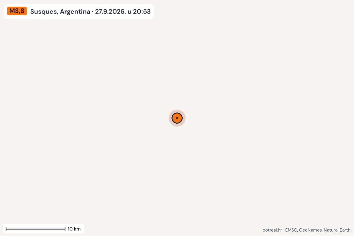 Karta: okolica epicentra, 60 km, potres M3,8, Susques, Argentina, 27.9.2026.