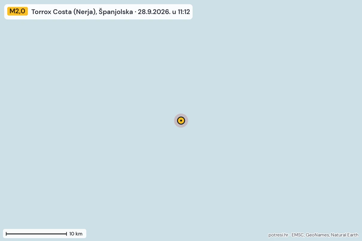 Karta: okolica epicentra, 60 km, potres M2,0, Torrox Costa (Nerja), Španjolska, 28.9.2026.