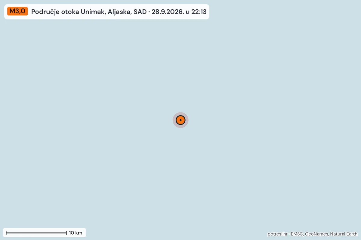 Karta: okolica epicentra, 60 km, potres M3,0, Područje otoka Unimak, Aljaska, SAD, 28.9.2026.