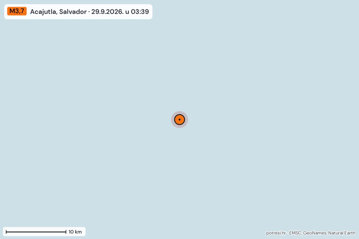 Karta: okolica epicentra, 60 km, potres M3,7, Acajutla, Salvador, 29.9.2026.