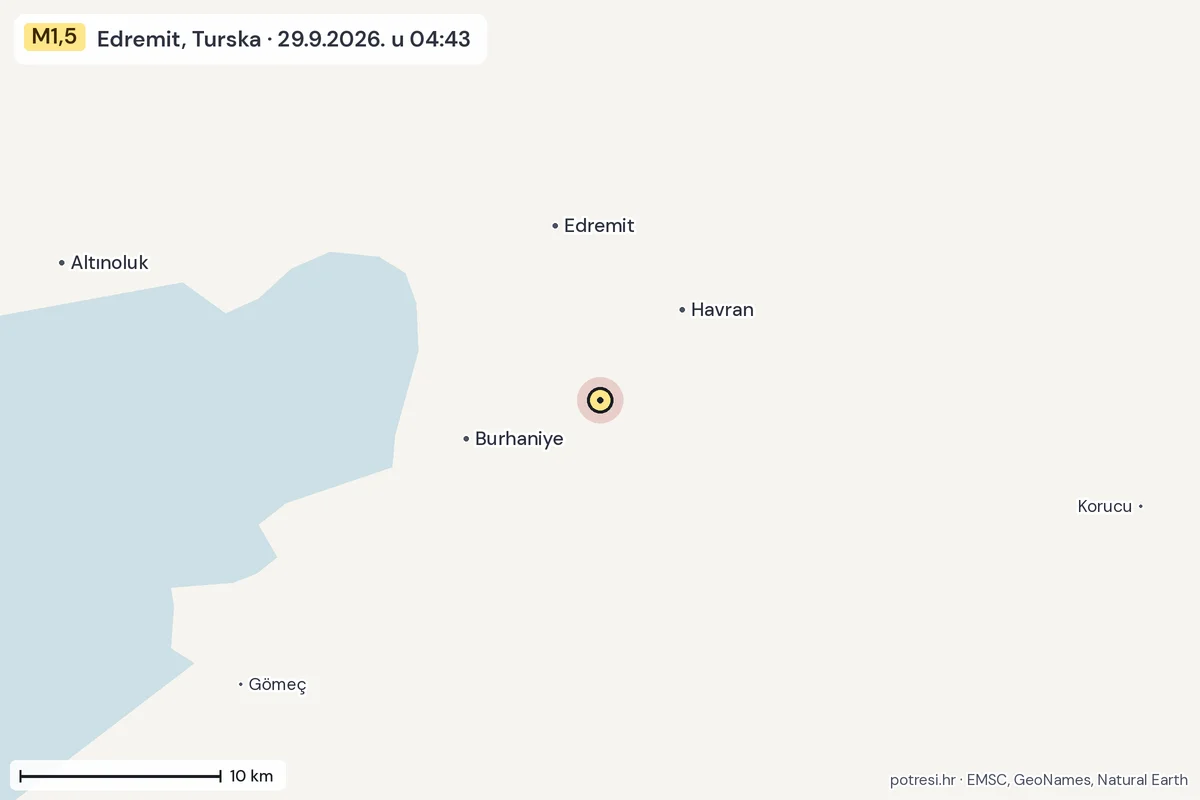 Karta: okolica epicentra, 60 km, potres M1,5, Edremit, Turska, 29.9.2026.