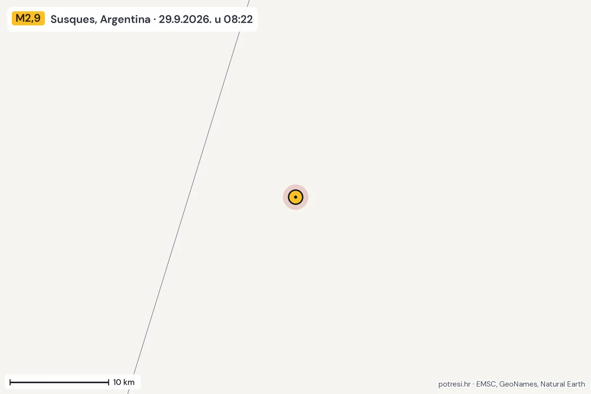 Karta: okolica epicentra, 60 km, potres M2,9, Susques, Argentina, 29.9.2026.