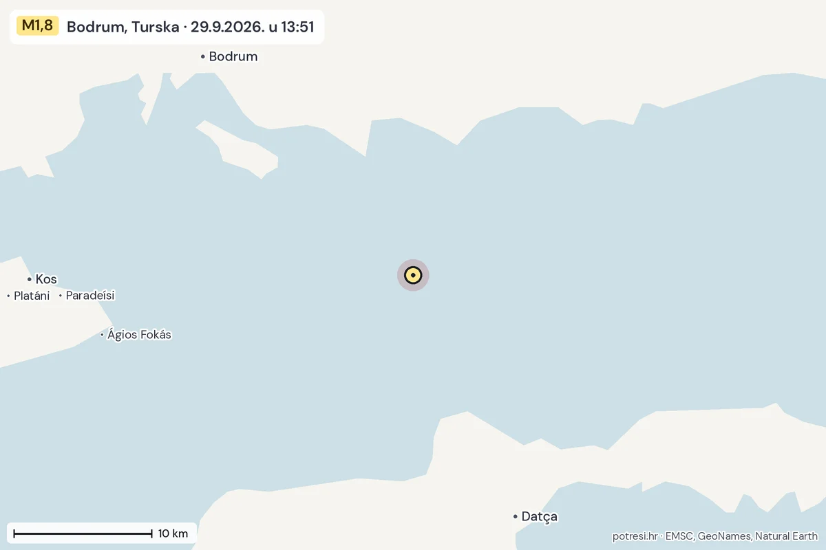 Karta: okolica epicentra, 60 km, potres M1,8, Bodrum, Turska, 29.9.2026.