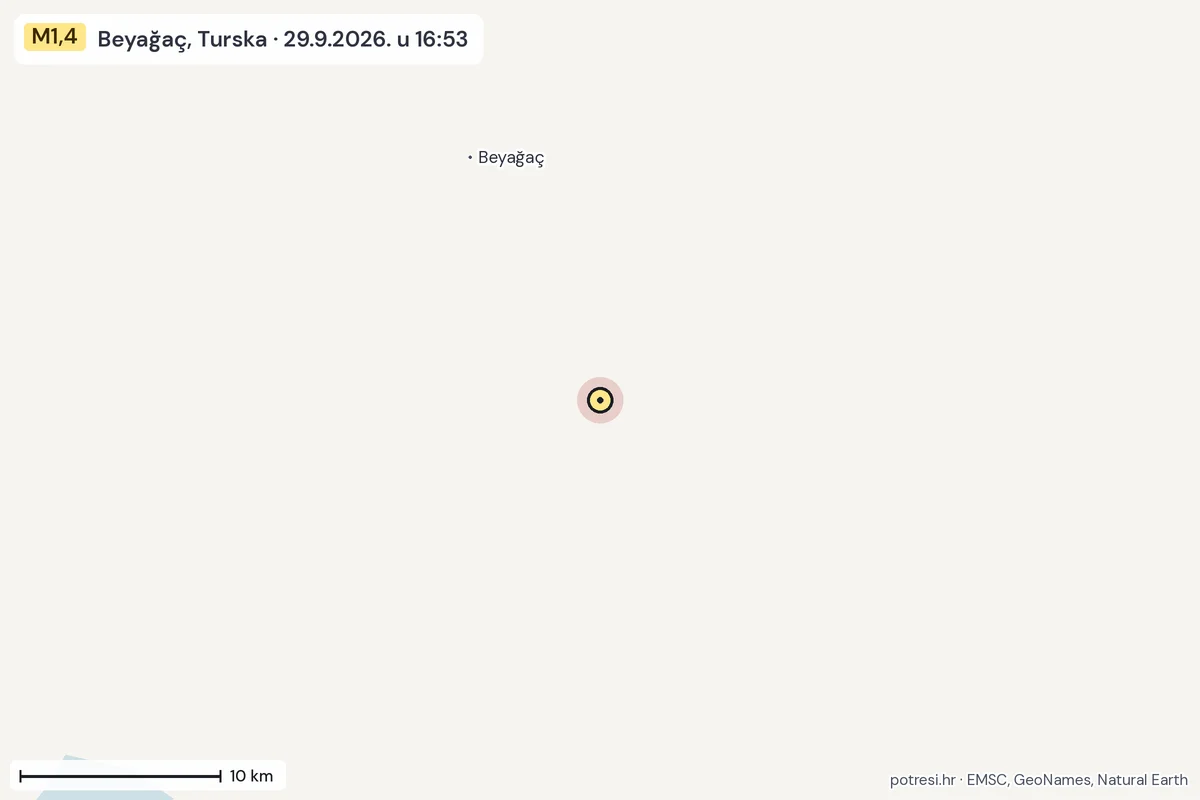 Karta: okolica epicentra, 60 km, potres M1,4, Beyağaç, Turska, 29.9.2026.