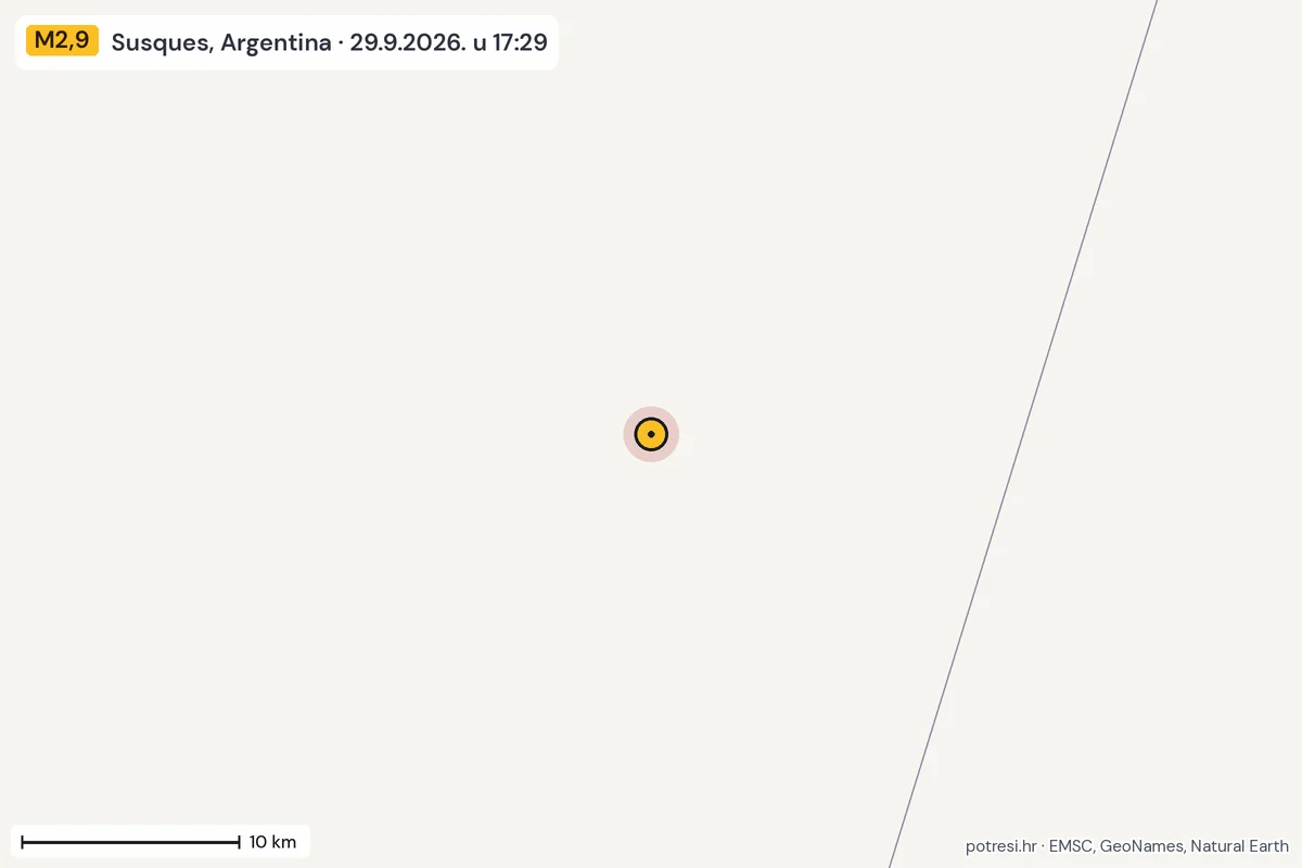 Karta: okolica epicentra, 60 km, potres M2,9, Susques, Argentina, 29.9.2026.