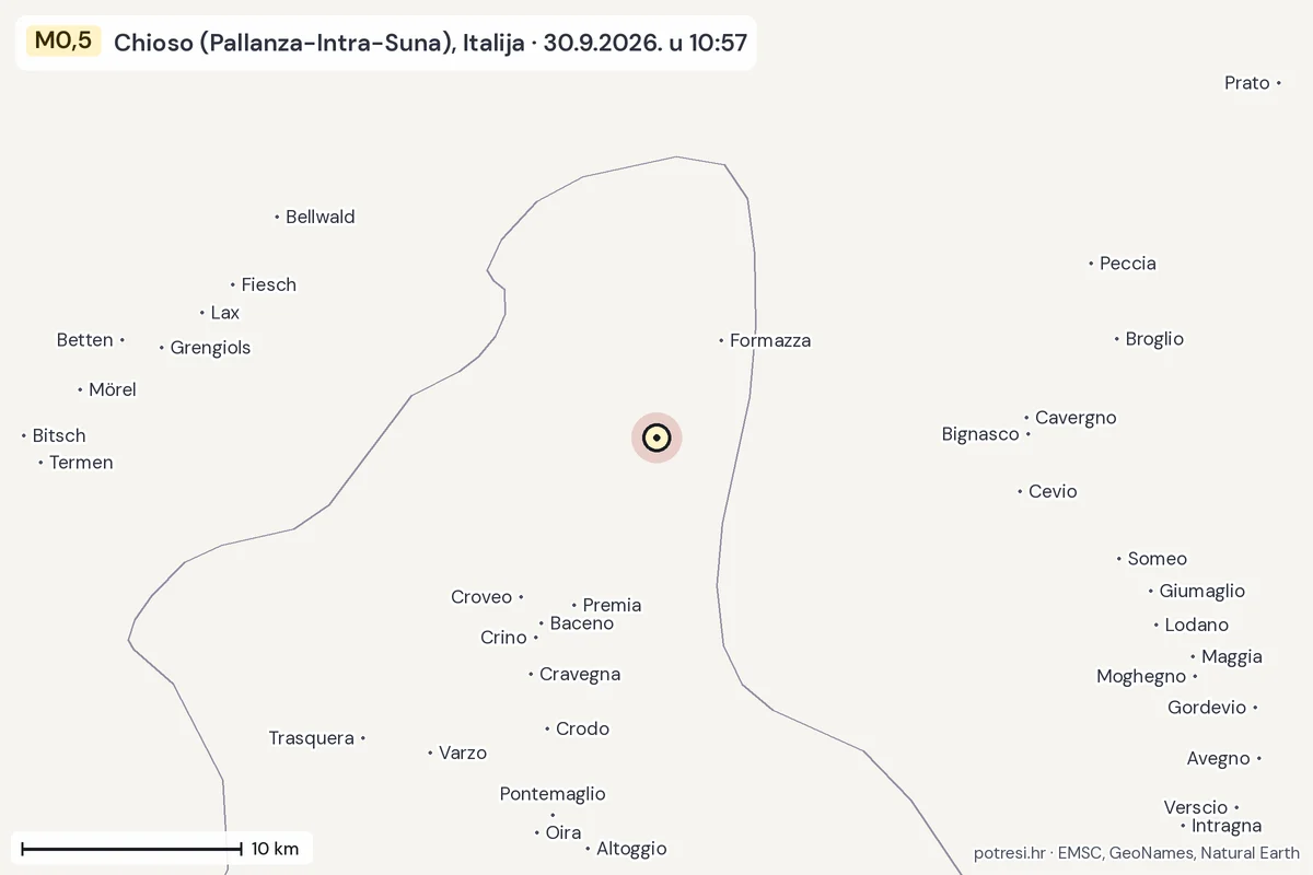 Karta: okolica epicentra, 60 km, potres M0,5, Chioso (Pallanza-Intra-Suna), Italija, 30.9.2026.