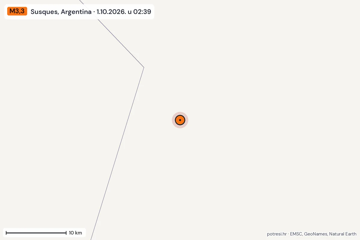 Karta: okolica epicentra, 60 km, potres M3,3, Susques, Argentina, 1.10.2026.