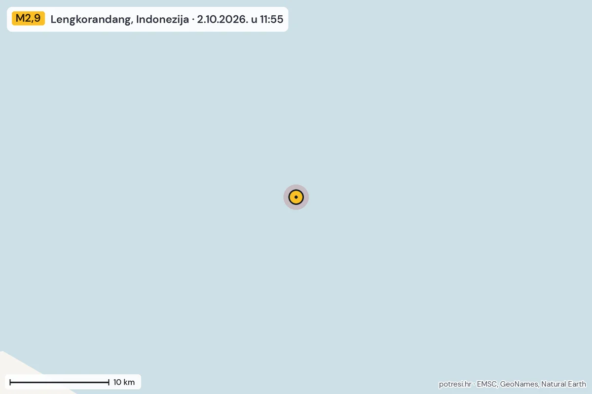 Karta: okolica epicentra, 60 km, potres M2,9, Lengkorandang, Indonezija, 2.10.2026.