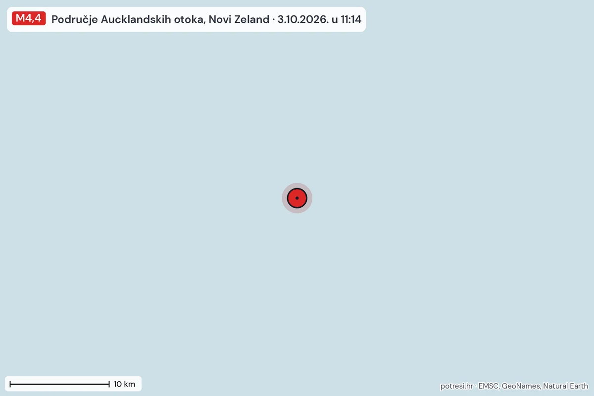 Karta: okolica epicentra, 60 km, potres M4,4, Područje Aucklandskih otoka, Novi Zeland, 3.10.2026.