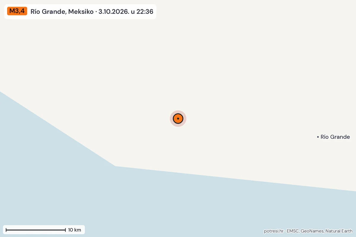Karta: okolica epicentra, 60 km, potres M3,4, Río Grande, Meksiko, 3.10.2026.