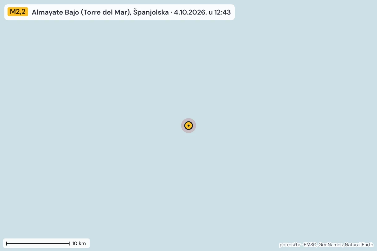Karta: okolica epicentra, 60 km, potres M2,2, Almayate Bajo (Torre del Mar), Španjolska, 4.10.2026.