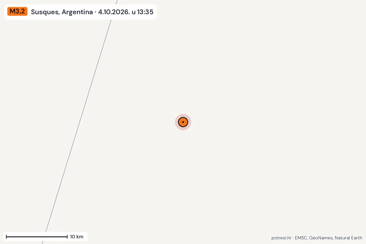 Karta: okolica epicentra, 60 km, potres M3,2, Susques, Argentina, 4.10.2026.