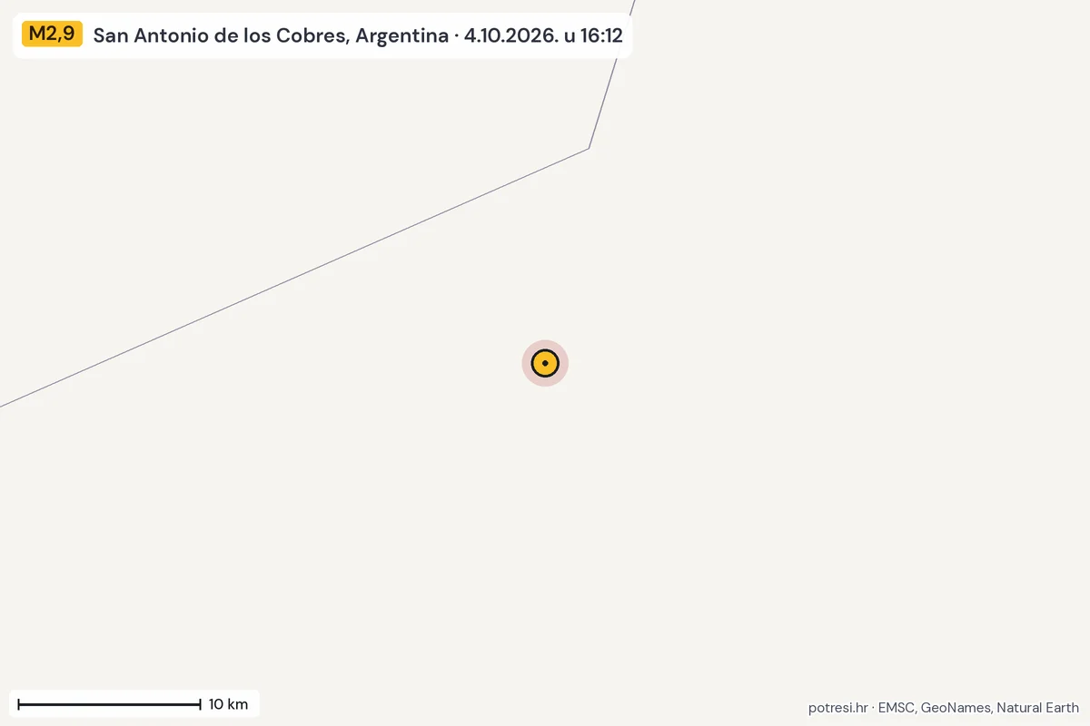 Karta: okolica epicentra, 60 km, potres M2,9, San Antonio de los Cobres, Argentina, 4.10.2026.