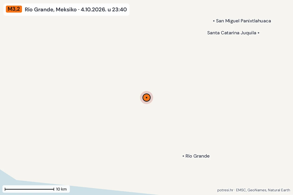 Karta: okolica epicentra, 60 km, potres M3,2, Río Grande, Meksiko, 4.10.2026.