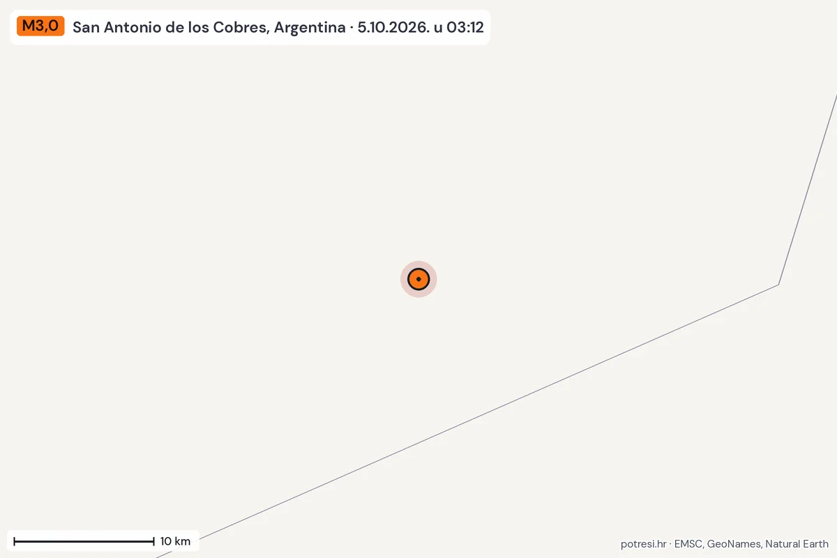Karta: okolica epicentra, 60 km, potres M3,0, San Antonio de los Cobres, Argentina, 5.10.2026.