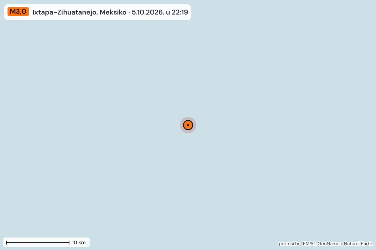 Karta: okolica epicentra, 60 km, potres M3,0, Ixtapa-Zihuatanejo, Meksiko, 5.10.2026.