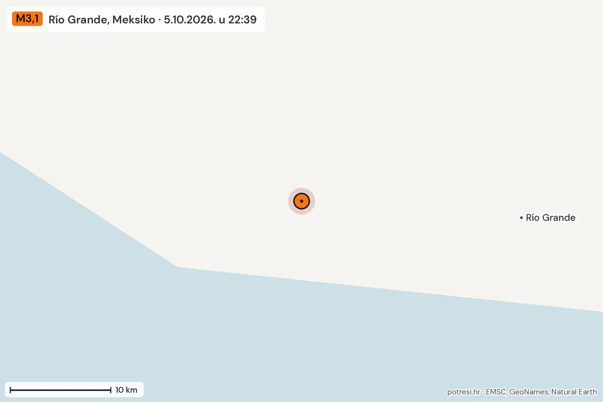Karta: okolica epicentra, 60 km, potres M3,1, Río Grande, Meksiko, 5.10.2026.