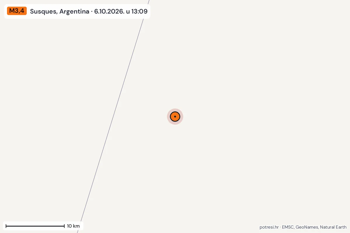 Karta: okolica epicentra, 60 km, potres M3,4, Susques, Argentina, 6.10.2026.