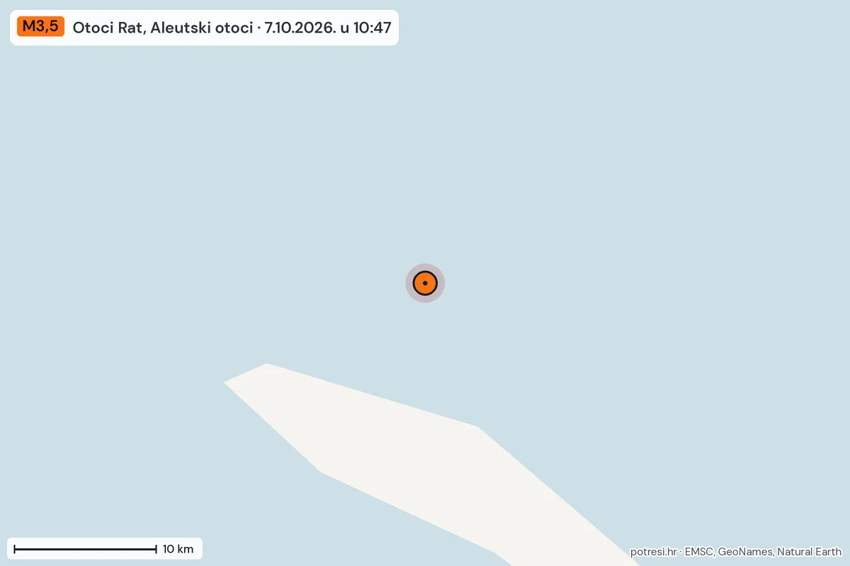 Karta: okolica epicentra, 60 km, potres M3,5, Otoci Rat, Aleutski otoci, 7.10.2026.