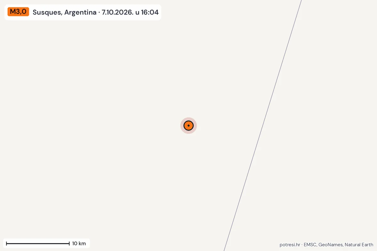 Karta: okolica epicentra, 60 km, potres M3,0, Susques, Argentina, 7.10.2026.
