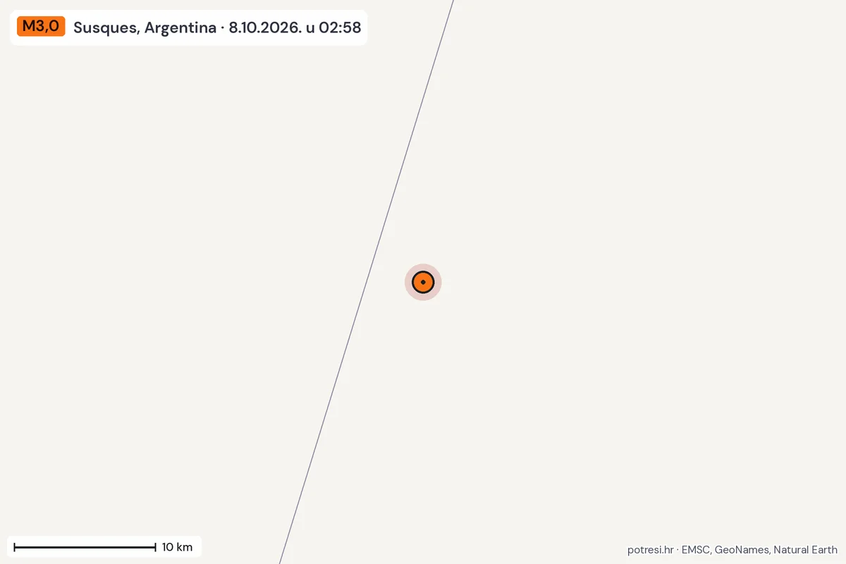 Karta: okolica epicentra, 60 km, potres M3,0, Susques, Argentina, 8.10.2026.