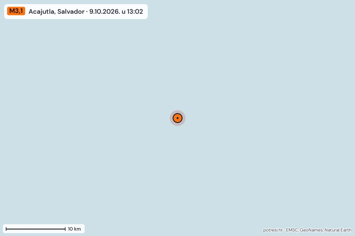 Karta: okolica epicentra, 60 km, potres M3,1, Acajutla, Salvador, 9.10.2026.