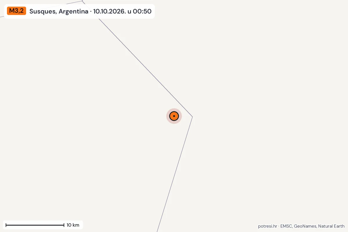 Karta: okolica epicentra, 60 km, potres M3,2, Susques, Argentina, 10.10.2026.