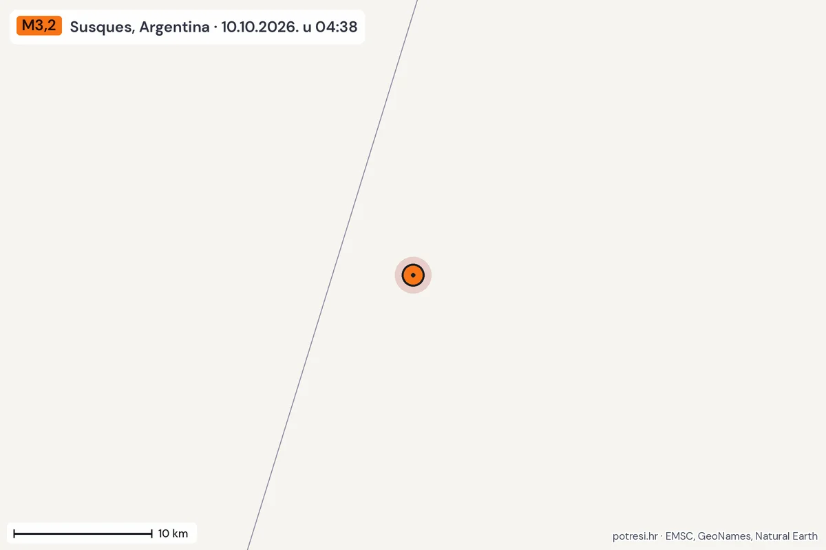 Karta: okolica epicentra, 60 km, potres M3,2, Susques, Argentina, 10.10.2026.