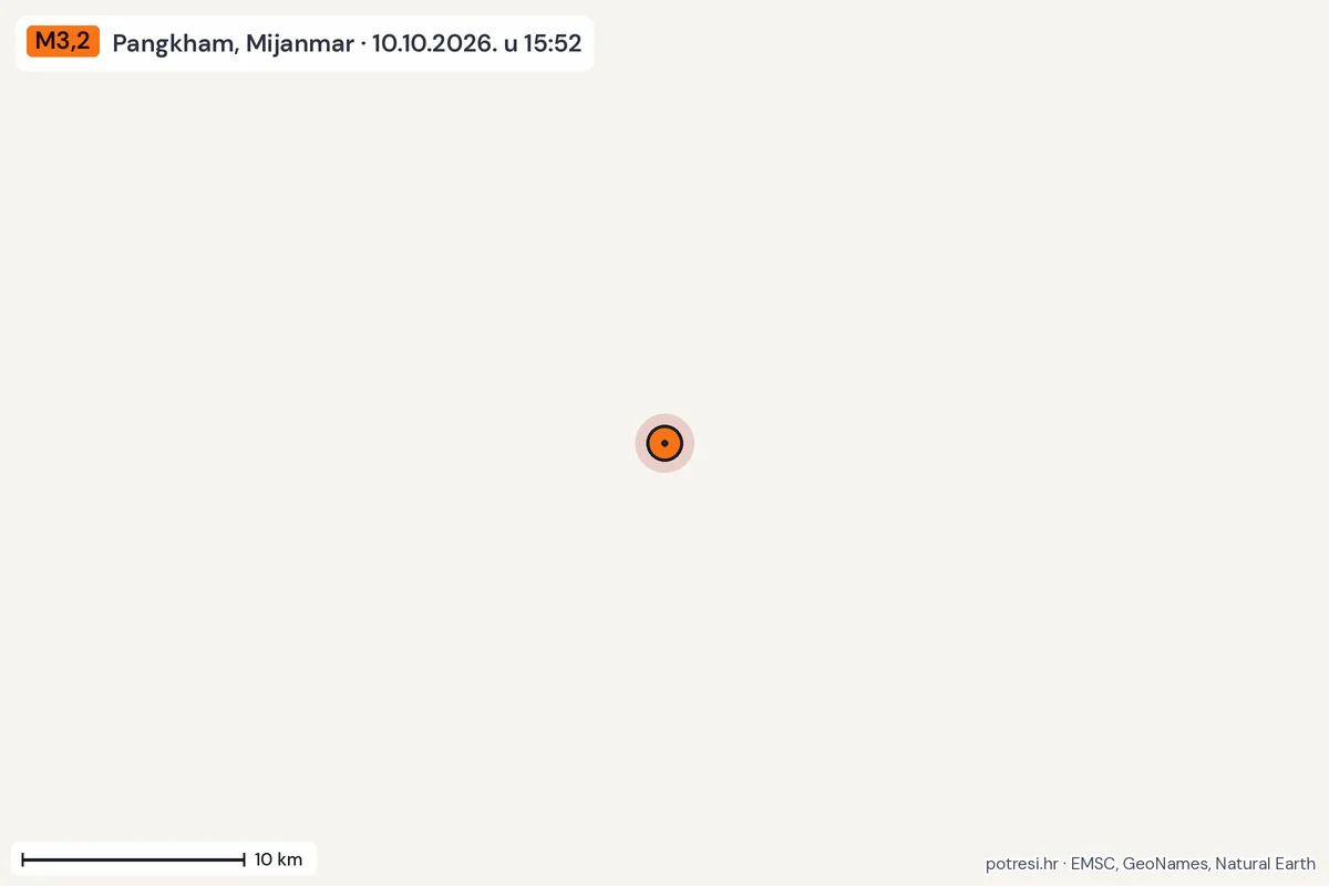 Karta: okolica epicentra, 60 km, potres M3,2, Pangkham, Mijanmar, 10.10.2026.