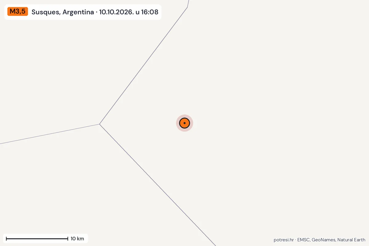 Karta: okolica epicentra, 60 km, potres M3,5, Susques, Argentina, 10.10.2026.