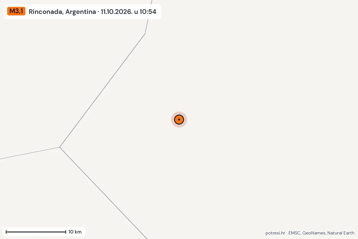 Karta: okolica epicentra, 60 km, potres M3,1, Rinconada, Argentina, 11.10.2026.
